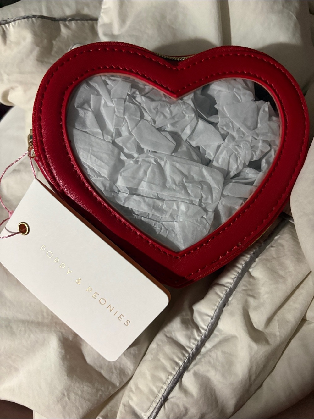 Poppy & Peonies Red Heart-Shaped Clear Window Case